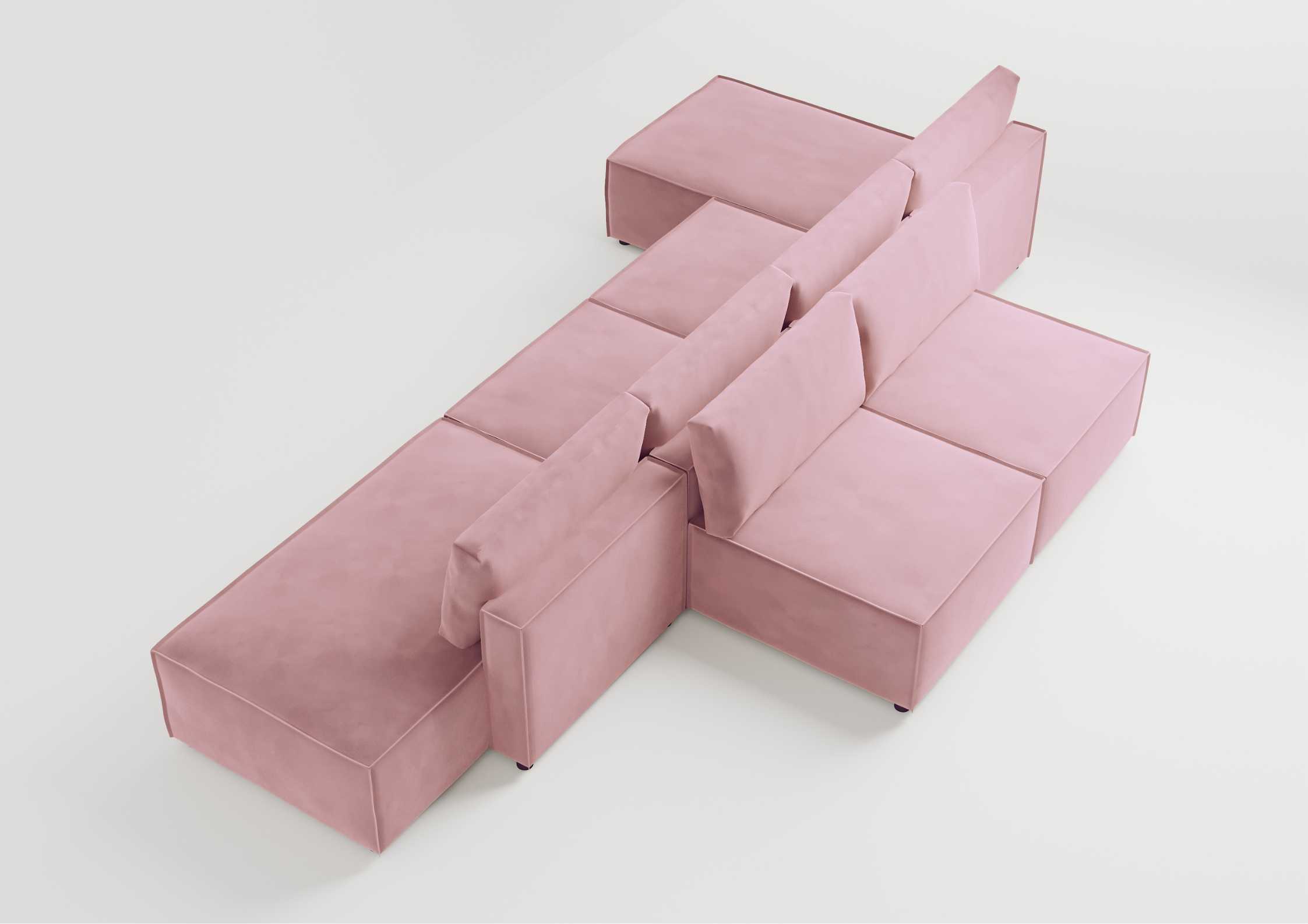 Modułowy narożnik z przeszyciami w kolorze różowym